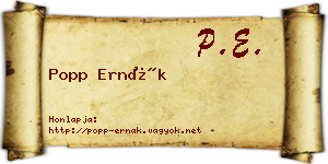 Popp Ernák névjegykártya